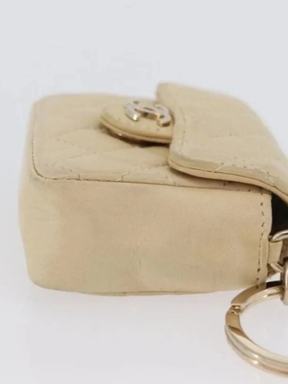 CHANEL Matelasse Pouch Lamb Skin Beige Gold CC Auth BA10922
